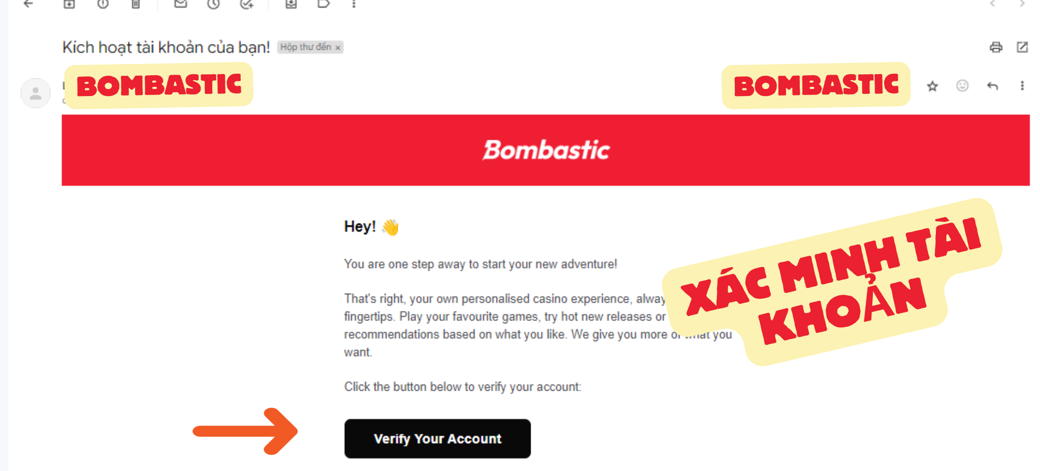 Xác minh tài khoản Bombastic qua email